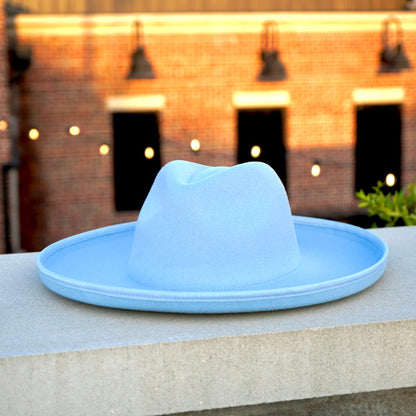 Dallas Plain Pencil Brim Fedora - Light Blue