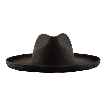 A unisex pencil rolled wide brim fedora in black color.