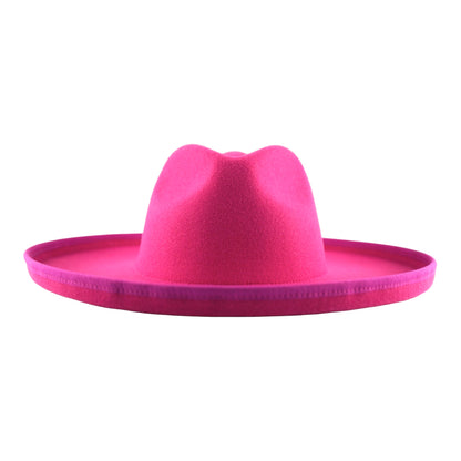 Hot pink color pencil brim fedora hat for women.