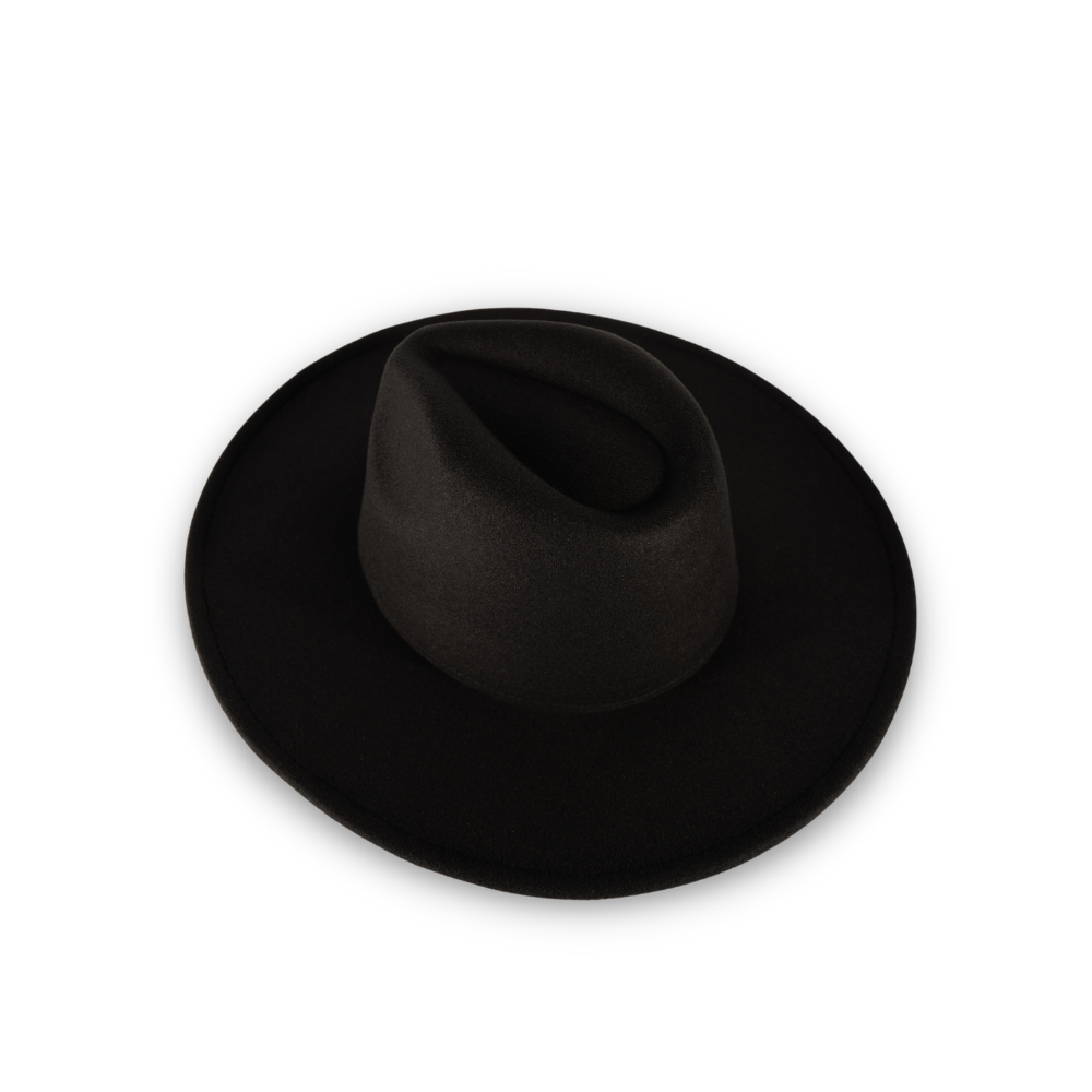 unisex wide brim fedora tear drop crown in black color